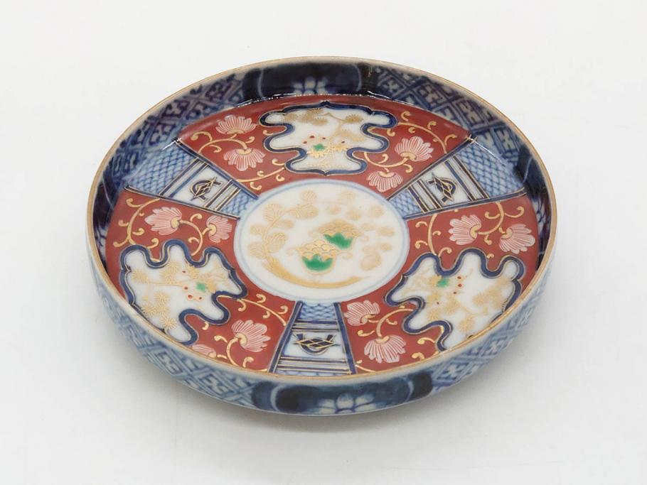 江戸期　古伊万里　色絵　染付　約13cm　4.3寸　華やかな図柄が目を惹く小皿3枚セット(和皿、和食器、四寸三分)(R-076788)