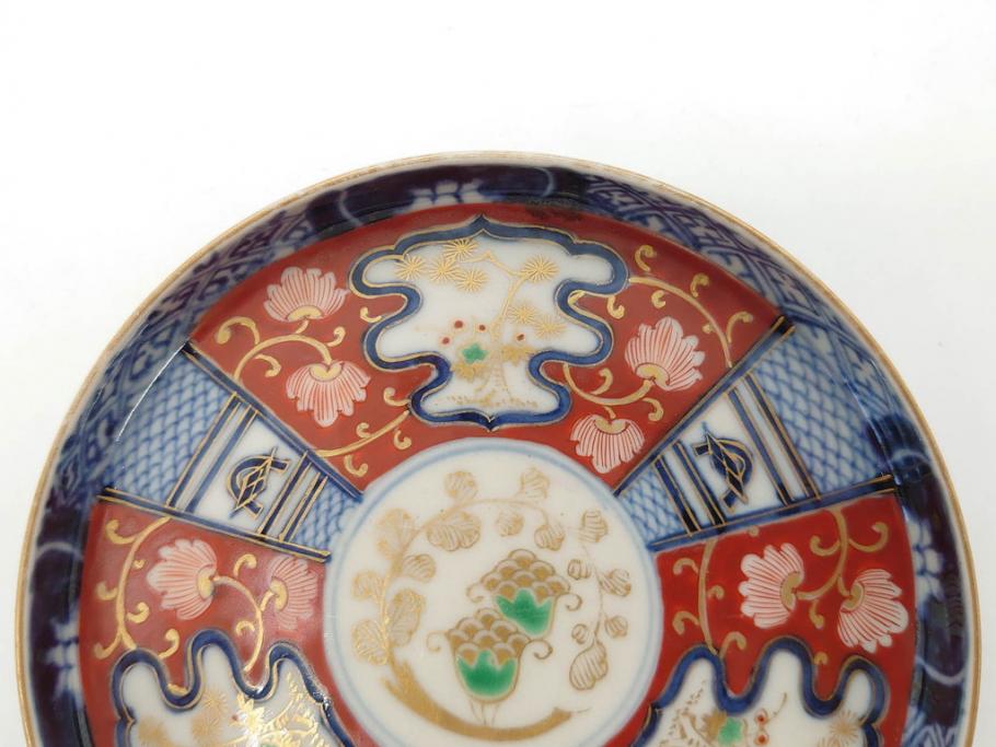 江戸期　古伊万里　色絵　染付　約13cm　4.3寸　華やかな図柄が目を惹く小皿3枚セット(和皿、和食器、四寸三分)(R-076788)