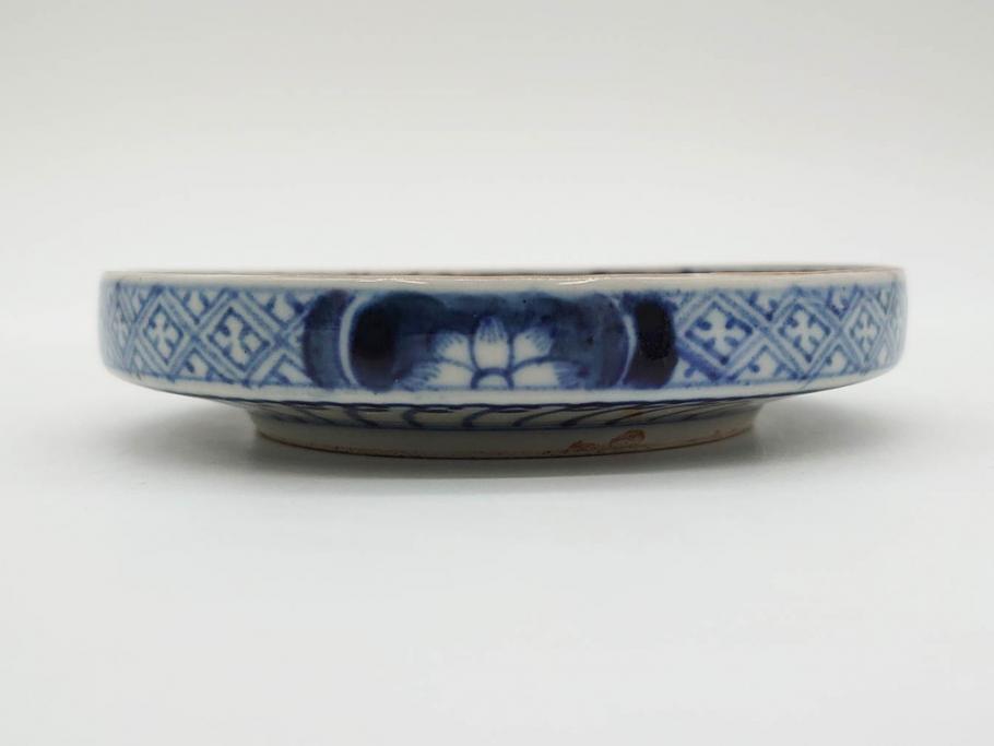 江戸期　古伊万里　色絵　染付　約13cm　4.3寸　華やかな図柄が目を惹く小皿3枚セット(和皿、和食器、四寸三分)(R-076788)