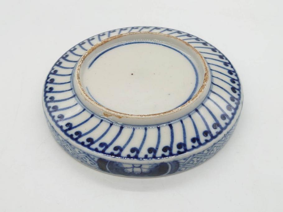 江戸期　古伊万里　色絵　染付　約13cm　4.3寸　華やかな図柄が目を惹く小皿3枚セット(和皿、和食器、四寸三分)(R-076788)