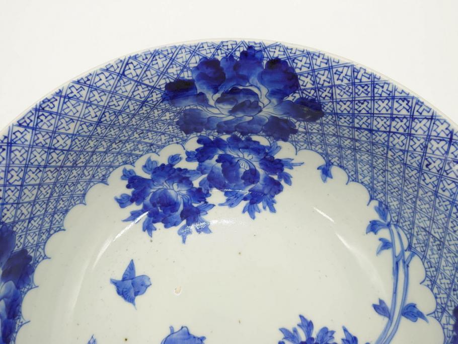 江戸期 染付 約38cm 1尺2寸 繊細な線描きが美しい深鉢(大鉢、和 江戸期 染付 約38cm 1尺2寸 繊細な線描きが美しい深鉢(大鉢、和