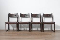 中古　超美品　元祖軽井沢彫　大坂屋家具店　繊細な桜の彫りが見事なKチェア4脚セット(軽井沢彫り、ダイニングチェア、椅子、イス、透かし彫り、バラ売り可能)(定価4脚で約100万円)(R-082595)