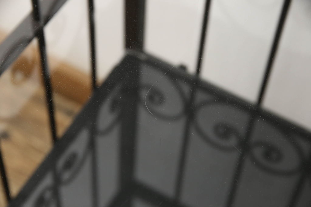 フランスアンティーク　レトロな雰囲気を醸し出すロートアイアンの縦型キャビネット(収納棚、飾り棚、陳列棚、店舗什器)(R-060252)