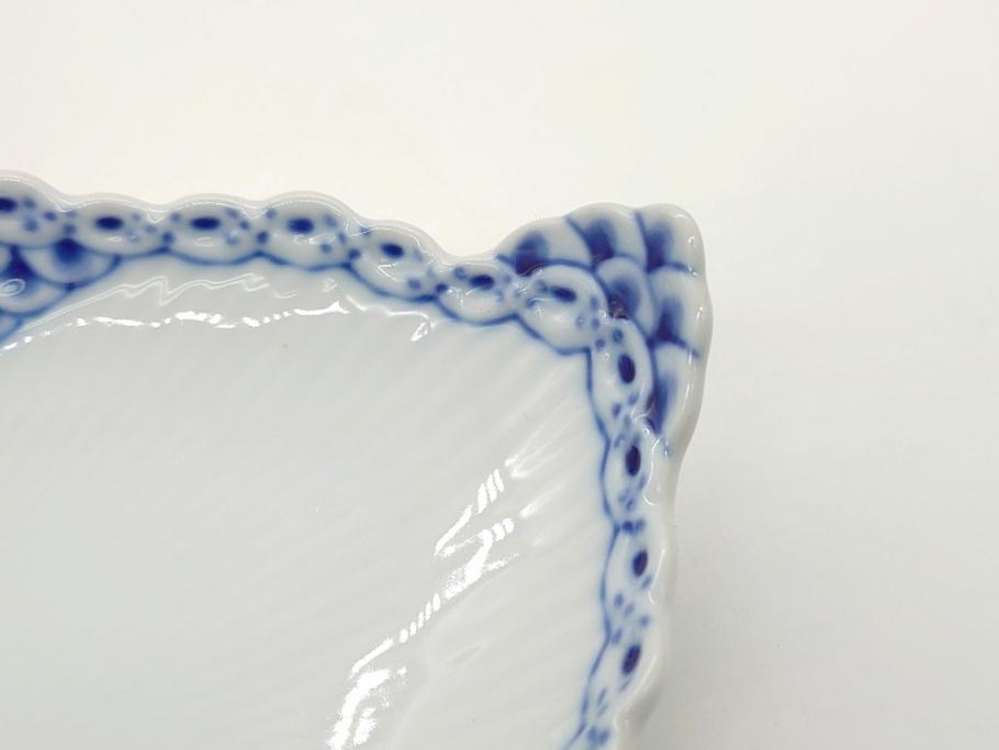 デンマーク　ROYAL　COPENHAGEN(ロイヤルコペンハーゲン)　プリンセス　ブルー　美しいレースの縁取りが優雅さを演出するディーププレート(約22.5)&ピックルディッシュ(約25)セット(洋食器、フラット、舟形、楕円プレート)(R-062235)