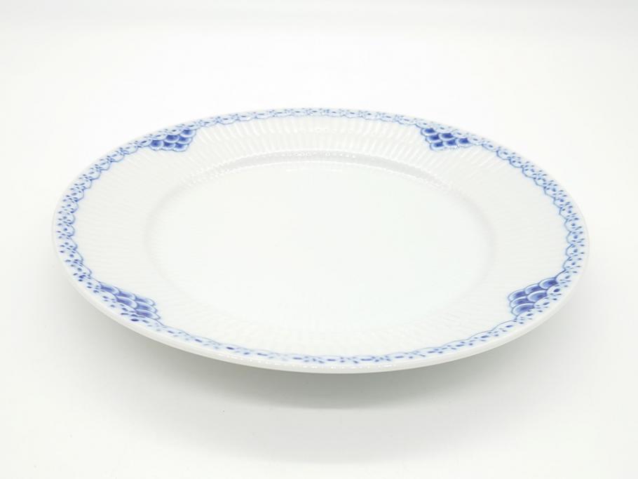 デンマーク　ROYAL　COPENHAGEN(ロイヤルコペンハーゲン)　プリンセス　ブルー　美しいレースの縁取りが優雅さを演出するディーププレート(約22.5)&ピックルディッシュ(約25)セット(洋食器、フラット、舟形、楕円プレート)(R-062235)