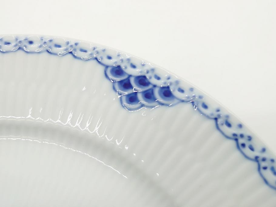 デンマーク　ROYAL　COPENHAGEN(ロイヤルコペンハーゲン)　プリンセス　ブルー　美しいレースの縁取りが優雅さを演出するディーププレート(約22.5)&ピックルディッシュ(約25)セット(洋食器、フラット、舟形、楕円プレート)(R-062235)