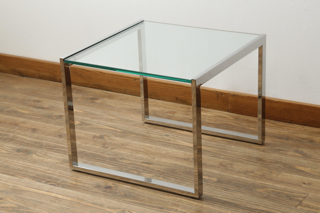 ★I様専用・ご決済用★中古　オーダー製作品　廃番　AIDEC MODERN(アイデックモダン)　ZONE(ゾーン)52G　ステンレス脚とガラストップの組み合わせがクールでおしゃれなローテーブル(センターテーブル、コーヒーテーブル、カフェテーブル、サイドテーブル)(定価約14万5千円)(R-069837)