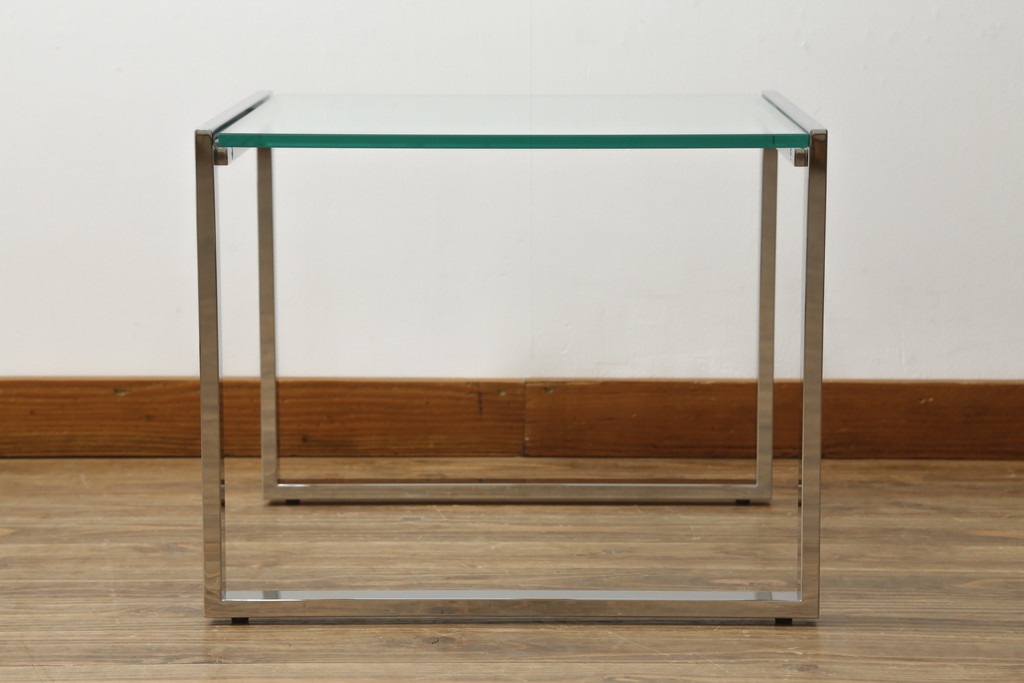 ★I様専用・ご決済用★中古　オーダー製作品　廃番　AIDEC MODERN(アイデックモダン)　ZONE(ゾーン)52G　ステンレス脚とガラストップの組み合わせがクールでおしゃれなローテーブル(センターテーブル、コーヒーテーブル、カフェテーブル、サイドテーブル)(定価約14万5千円)(R-069837)