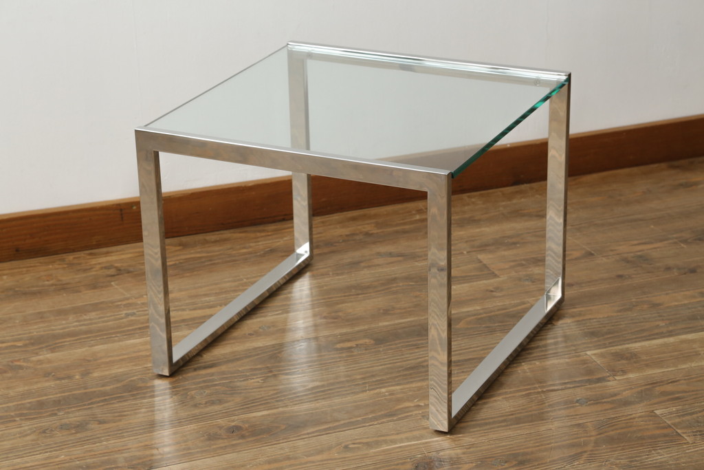 ★I様専用・ご決済用★中古　オーダー製作品　廃番　AIDEC MODERN(アイデックモダン)　ZONE(ゾーン)52G　ステンレス脚とガラストップの組み合わせがクールでおしゃれなローテーブル(センターテーブル、コーヒーテーブル、カフェテーブル、サイドテーブル)(定価約14万5千円)(R-069837)