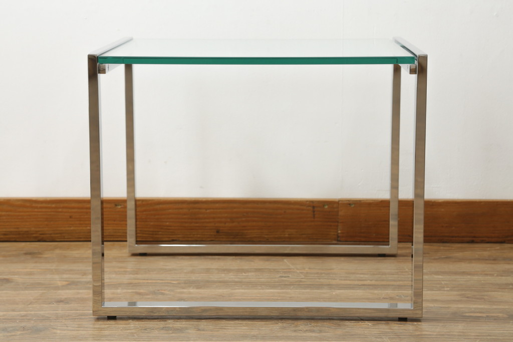★I様専用・ご決済用★中古　オーダー製作品　廃番　AIDEC MODERN(アイデックモダン)　ZONE(ゾーン)52G　ステンレス脚とガラストップの組み合わせがクールでおしゃれなローテーブル(センターテーブル、コーヒーテーブル、カフェテーブル、サイドテーブル)(定価約14万5千円)(R-069837)