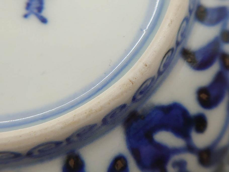 古伊万里 富貴長春 染錦 山水鶴文 大皿飾皿 直径約55.5㎝ D R5084B 美術品・アンティーク・コレクション