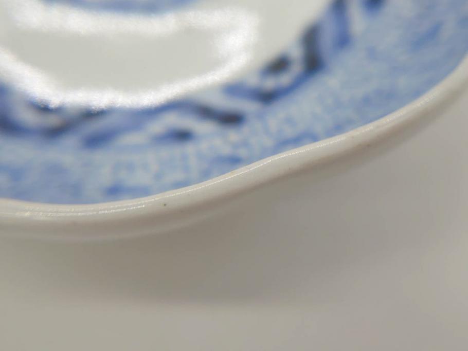 江戸後期　古伊万里　成化年製　微塵唐草文染付　約15cm　5寸　繊細な線描きが見事ななます皿5枚セット(みじんからくさ、中皿、和皿、和食器、五寸)(R-076810)