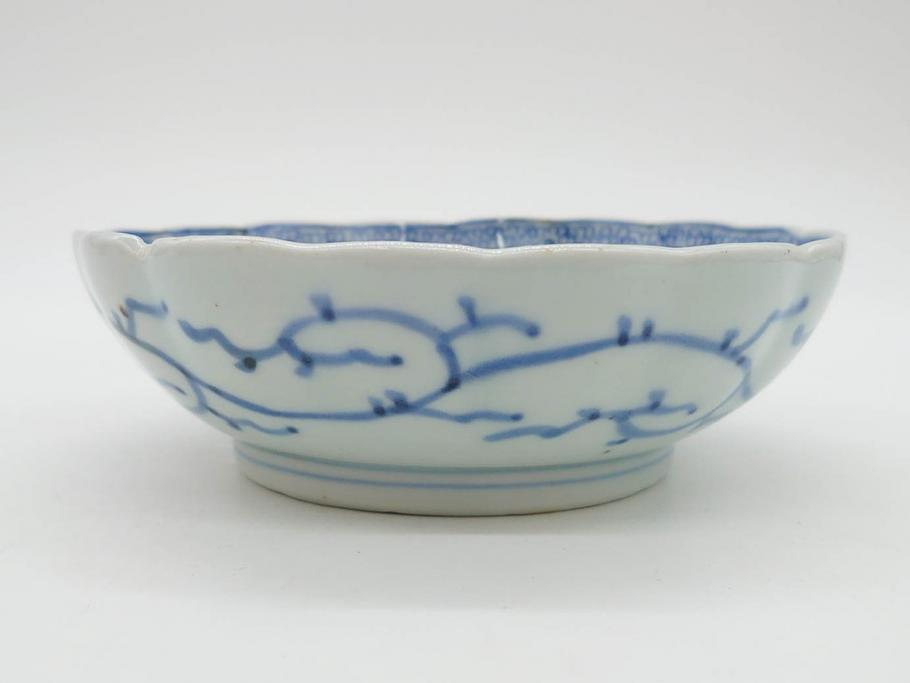 江戸後期　古伊万里　成化年製　微塵唐草文染付　約15cm　5寸　繊細な線描きが見事ななます皿5枚セット(みじんからくさ、中皿、和皿、和食器、五寸)(R-076810)