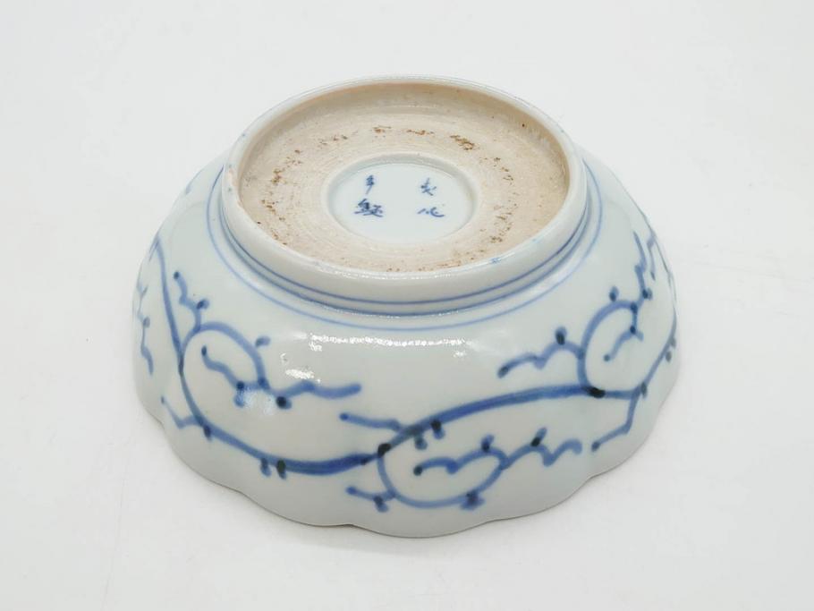 江戸後期　古伊万里　成化年製　微塵唐草文染付　約15cm　5寸　繊細な線描きが見事ななます皿5枚セット(みじんからくさ、中皿、和皿、和食器、五寸)(R-076810)