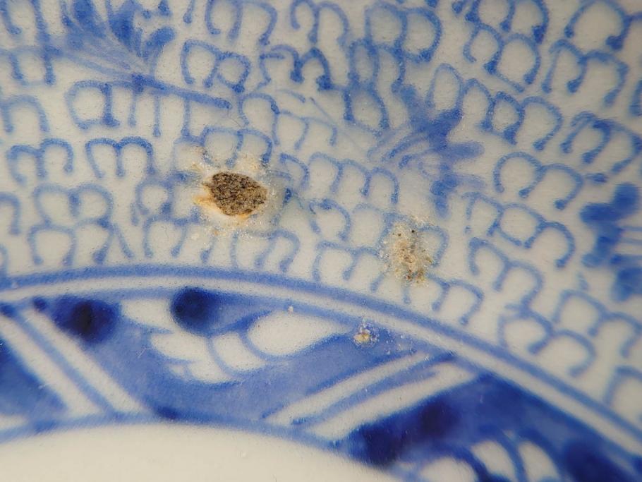 江戸後期　古伊万里　成化年製　微塵唐草文染付　約15cm　5寸　繊細な線描きが見事ななます皿5枚セット(みじんからくさ、中皿、和皿、和食器、五寸)(R-076810)