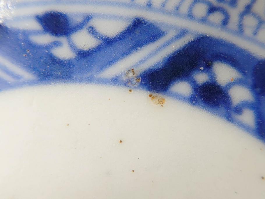 江戸後期　古伊万里　成化年製　微塵唐草文染付　約15cm　5寸　繊細な線描きが見事ななます皿5枚セット(みじんからくさ、中皿、和皿、和食器、五寸)(R-076810)