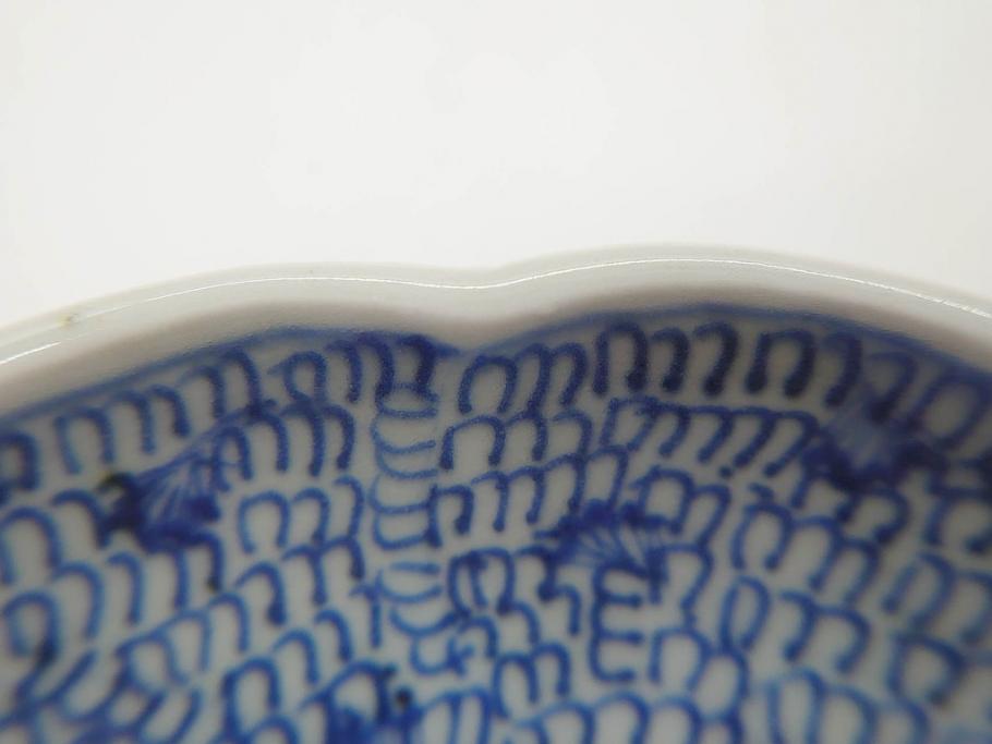 江戸後期　古伊万里　大明成化年製　微塵唐草文染付　約18cm　6寸　繊細な線描きが見事な中皿3枚セット(みじんからくさ、和皿、和食器、六寸)(R-076811)