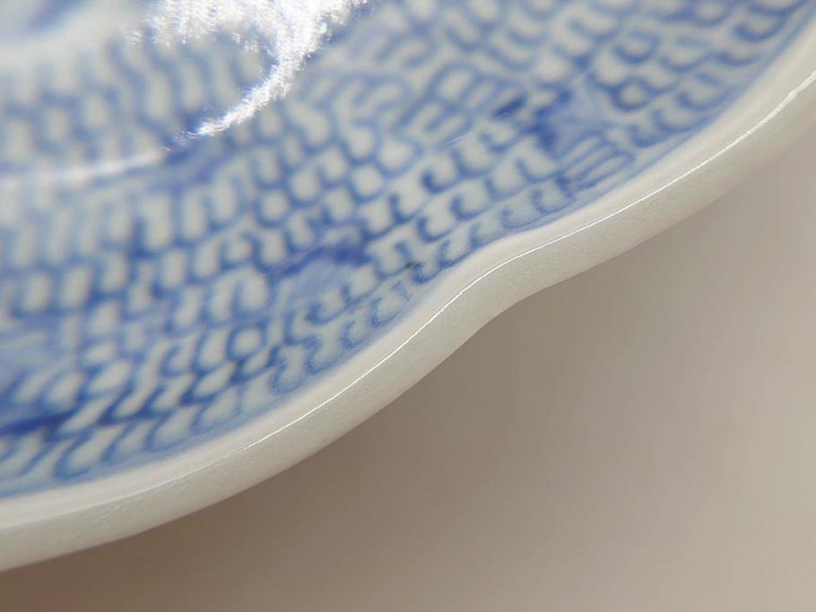 江戸後期　古伊万里　大明成化年製　微塵唐草文染付　約18cm　6寸　繊細な線描きが見事な中皿3枚セット(みじんからくさ、和皿、和食器、六寸)(R-076811)