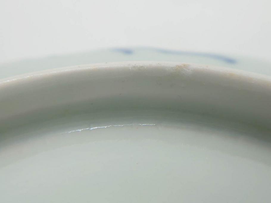 江戸後期　古伊万里　大明成化年製　微塵唐草文染付　約18cm　6寸　繊細な線描きが見事な中皿3枚セット(みじんからくさ、和皿、和食器、六寸)(R-076811)