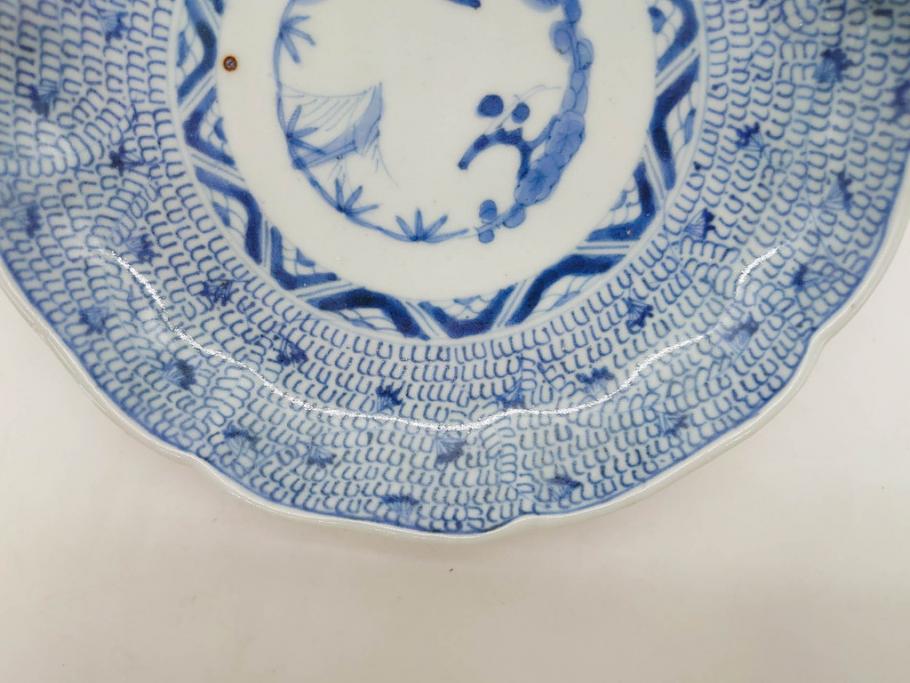 江戸後期　古伊万里　大明成化年製　微塵唐草文染付　約18cm　6寸　繊細な線描きが見事な中皿3枚セット(みじんからくさ、和皿、和食器、六寸)(R-076811)