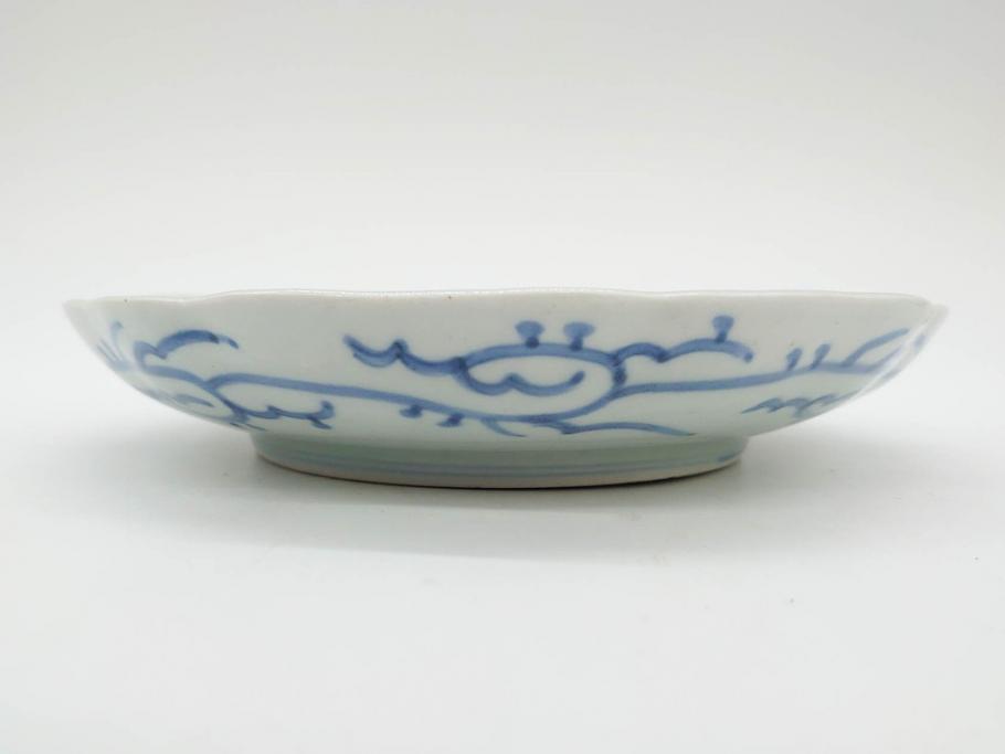 江戸後期　古伊万里　大明成化年製　微塵唐草文染付　約18cm　6寸　繊細な線描きが見事な中皿3枚セット(みじんからくさ、和皿、和食器、六寸)(R-076811)