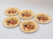 イギリス　EYNSLEY(エインズレイ)　オーチャードゴールド　約16cm　食卓を彩る華やかなプレート5枚セット(スティル・ライフ・フルーツ、洋食器、英国)(R-076815)