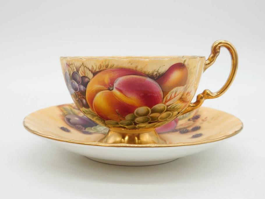 イギリス　EYNSLEY(エインズレイ)　オーチャードゴールド　食卓を彩る華やかなティーカップ&ソーサー5客セット(C&S、スティル・ライフ・フルーツ、洋食器、英国)(R-076816)