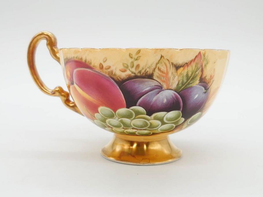 イギリス　EYNSLEY(エインズレイ)　オーチャードゴールド　食卓を彩る華やかなティーカップ&ソーサー5客セット(C&S、スティル・ライフ・フルーツ、洋食器、英国)(R-076816)