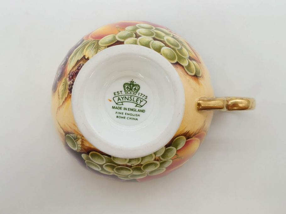 イギリス　EYNSLEY(エインズレイ)　オーチャードゴールド　食卓を彩る華やかなティーカップ&ソーサー5客セット(C&S、スティル・ライフ・フルーツ、洋食器、英国)(R-076816)