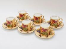 イギリス　EYNSLEY(エインズレイ)　オーチャードゴールド　食卓を彩る華やかなデミタスカップ&ソーサー6客セット(C&S、スティル・ライフ・フルーツ、洋食器、英国)(R-076817)