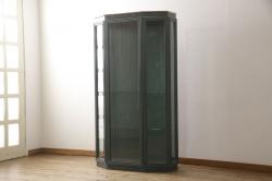 中古　バロッサバレンティ(VARO,S.A. VALENTI)　グリーンカラーが空間のアクセントになる5面ガラスのキュリオケース(ガラスケース、陳列棚、店舗什器)(R-050878)