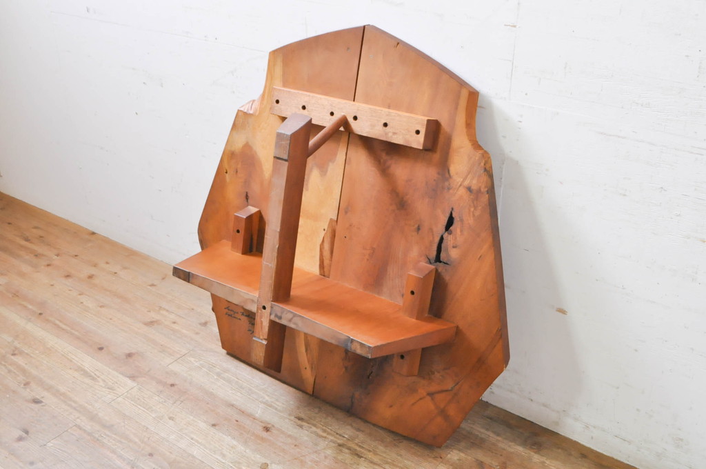 和製ビンテージ　激レア!直筆サイン入り　第3回「ジョージ・ナカシマ」展　小田急ハルク購入　MINGURENII COFFEE TABLE　美しい杢目が魅力的!素材のかたちを贅沢に活かしたコーヒーテーブル(ジョージナカシマ、ミングレンII、ローテーブル、リビングテーブル、センターテーブル、ヴィンテージ、契り)(R-069036)