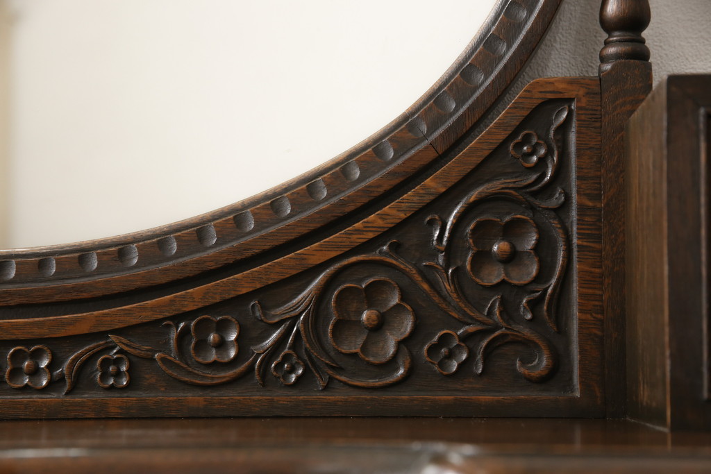 和製ビンテージ　細部まで施された細やかな彫刻が目を引くドレッサー(鏡台、ヴィンテージ)(R-054993)