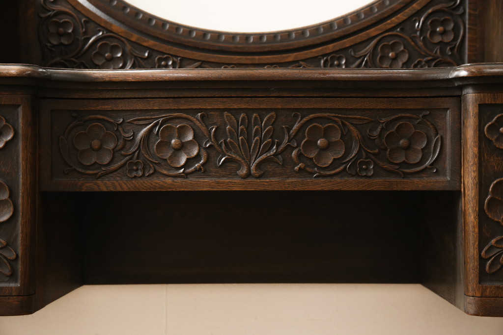 和製ビンテージ　細部まで施された細やかな彫刻が目を引くドレッサー(鏡台、ヴィンテージ)(R-054993)
