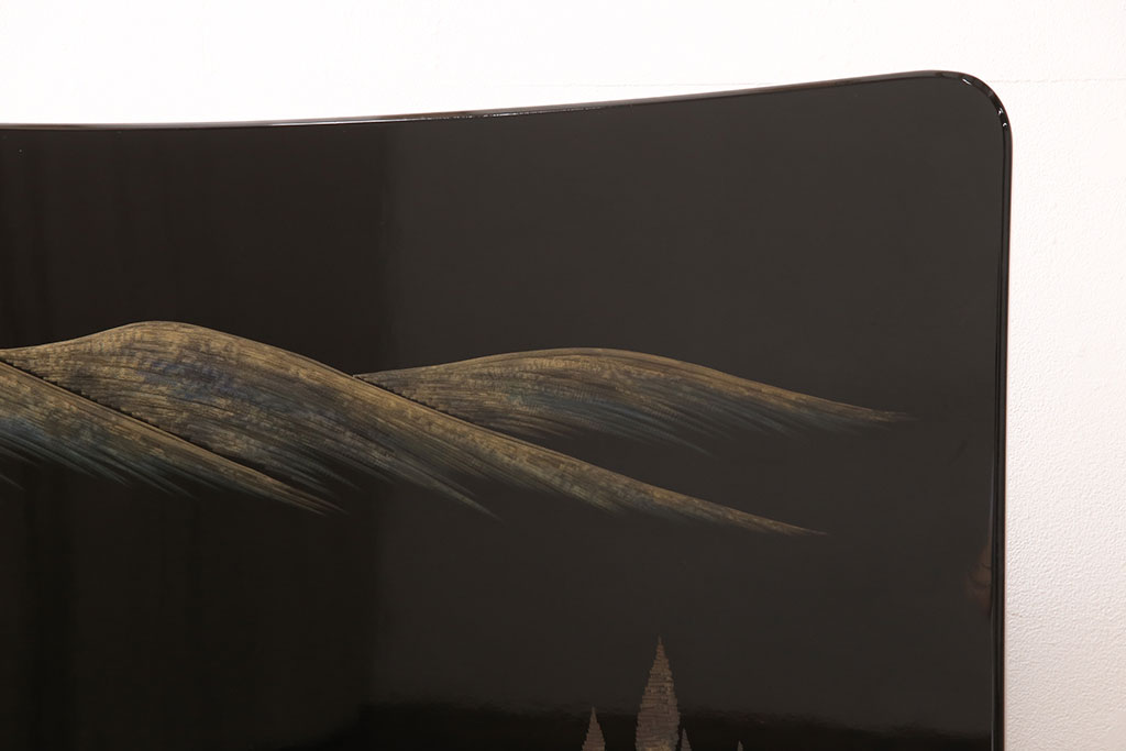 中古　美品　香川漆器　繊細な色づかいに目を奪われる総漆塗りの衝立(定価約100万円)(つい立て、パーテーション、仕切り)(R-051837)