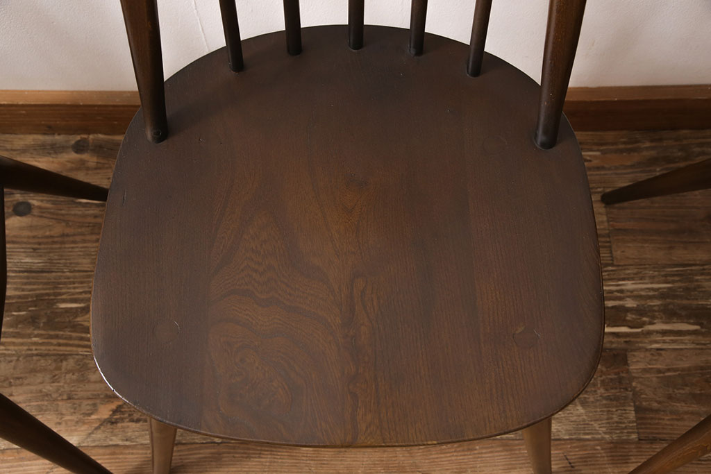 イギリスビンテージ　ERCOL(アーコール)　カントリースタイルにも合うクエーカーチェア4脚セット(椅子、板座チェア、ダイニングチェア、ヴィンテージ)(R-052275)