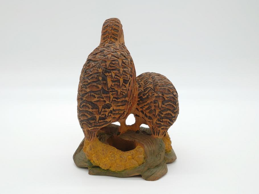 大正〜昭和初期　木彫り　雷鳥　温もり溢れる素朴なデザインの鳥の置物(在銘あり、置き物、ディスプレイ)(R-062269)
