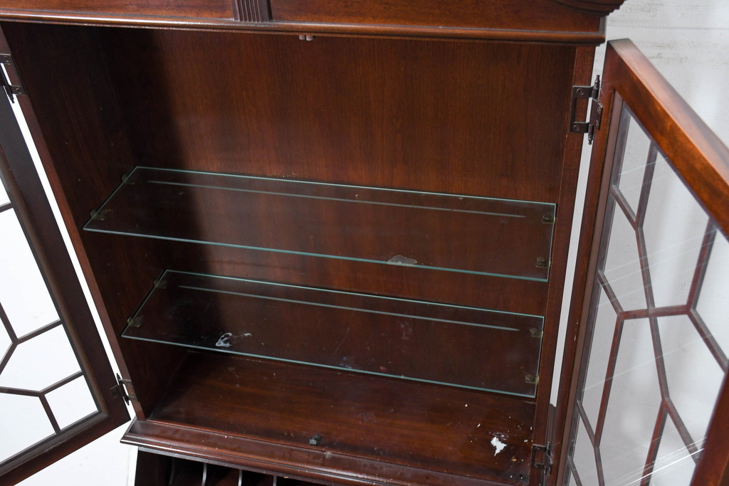 アメリカビンテージ　老舗工房　Jasper Cabinet(ジャスパーキャビネット)社　クラッシックデザインの小振りなビューローブックケース(ライディングビューロー、ライティングデスク、机、ワークデスク、本箱、本棚、飾り棚、収納棚、戸棚、引き出し、在宅用、在宅ワーク用、簿記机、ヴィンテージ)(R-083374)