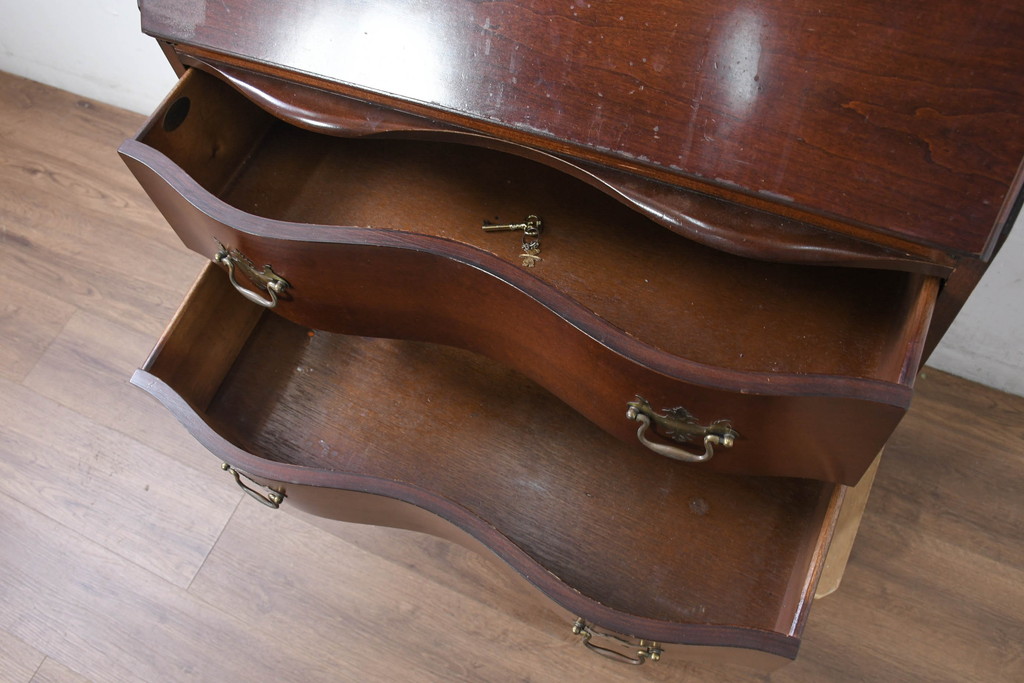 アメリカビンテージ　老舗工房　Jasper Cabinet(ジャスパーキャビネット)社　クラッシックデザインの小振りなビューローブックケース(ライディングビューロー、ライティングデスク、机、ワークデスク、本箱、本棚、飾り棚、収納棚、戸棚、引き出し、在宅用、在宅ワーク用、簿記机、ヴィンテージ)(R-083374)