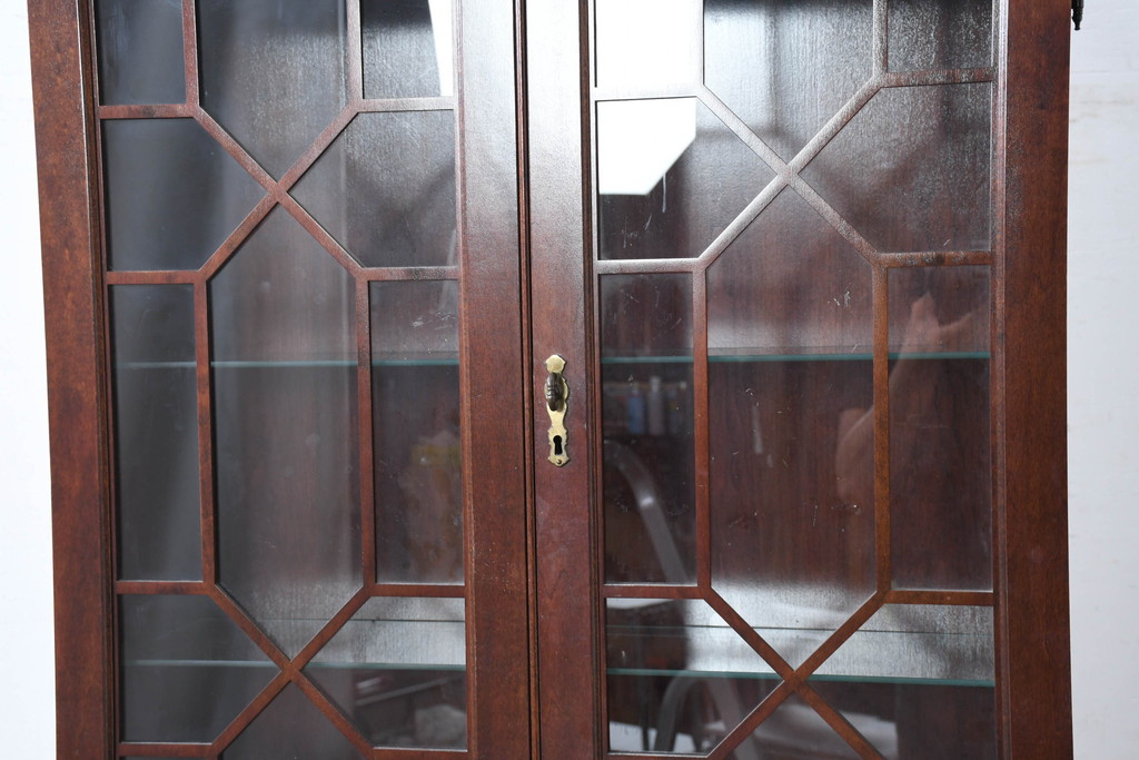 アメリカビンテージ　老舗工房　Jasper Cabinet(ジャスパーキャビネット)社　クラッシックデザインの小振りなビューローブックケース(ライディングビューロー、ライティングデスク、机、ワークデスク、本箱、本棚、飾り棚、収納棚、戸棚、引き出し、在宅用、在宅ワーク用、簿記机、ヴィンテージ)(R-083374)