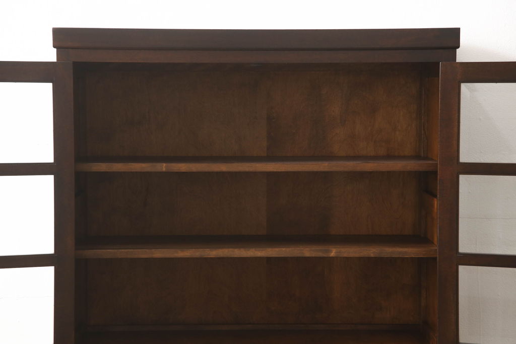 中古　美品　松本民芸家具　シックな佇まいが魅力のG-1型面取り食器棚(収納棚、カップボード、飾り棚、本箱)(R-059938)