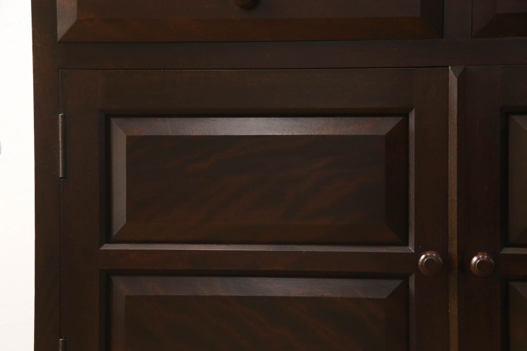 中古　美品　松本民芸家具　シックな佇まいが魅力のG-1型面取り食器棚(収納棚、カップボード、飾り棚、本箱)(R-059938)
