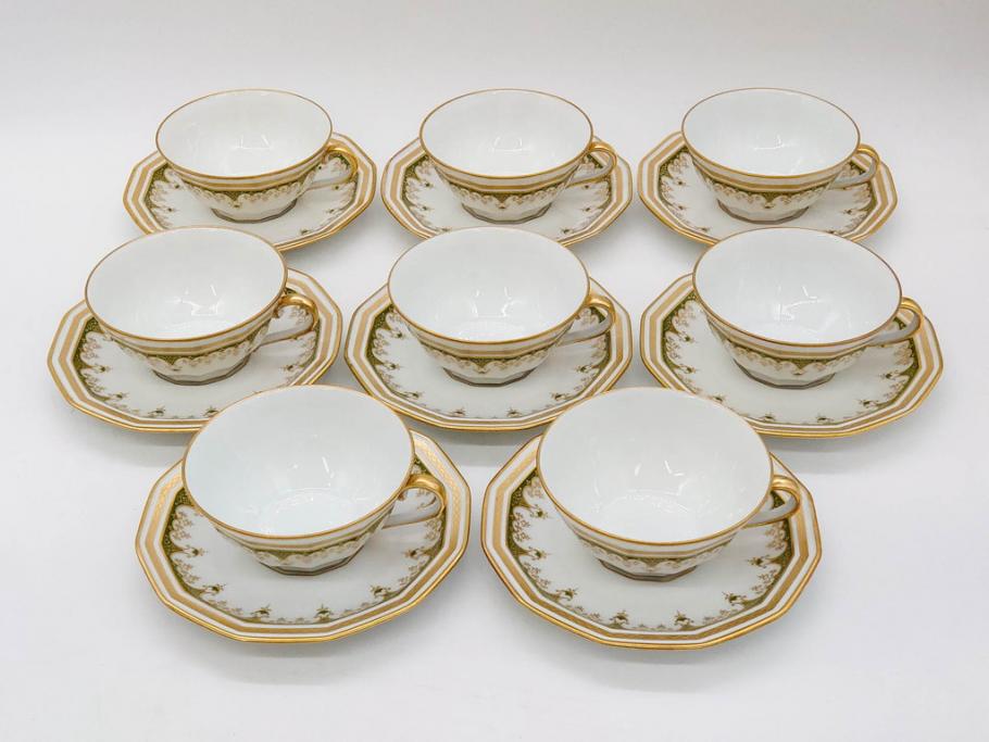 フランス　BERNARDAUD(ベルナルド)　LIMOGES(リモージュ)　気品あるデザインが魅力的なティーカップ&ソーサー8客セット(C&S、洋食器)(R-076821)