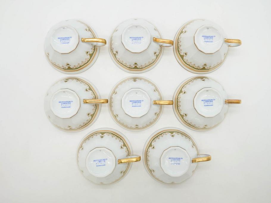 フランス　BERNARDAUD(ベルナルド)　LIMOGES(リモージュ)　気品あるデザインが魅力的なティーカップ&ソーサー8客セット(C&S、洋食器)(R-076821)