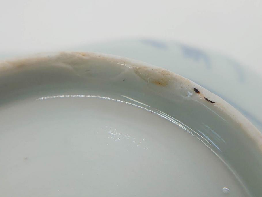 江戸期　古伊万里　染付　鶴亀図　輪花皿　約11cm　3.6寸　縁起の良い図柄が描かれた変形皿4枚セット(小皿、豆皿、和皿、和食器、三寸六分)(R-076851)
