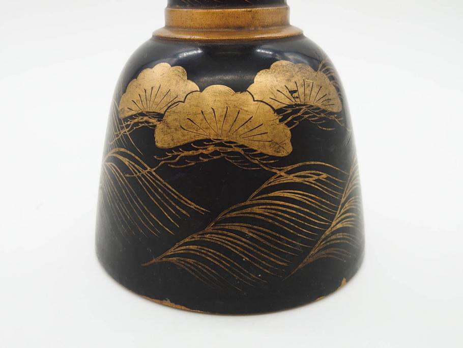 金の松の図が見事な小鼓(金蒔絵、つづみ、鼓胴、革一組2枚、調緒、横調べ、縦調べ、小締、和楽器、打楽器、雅楽、能楽)(R-076855)