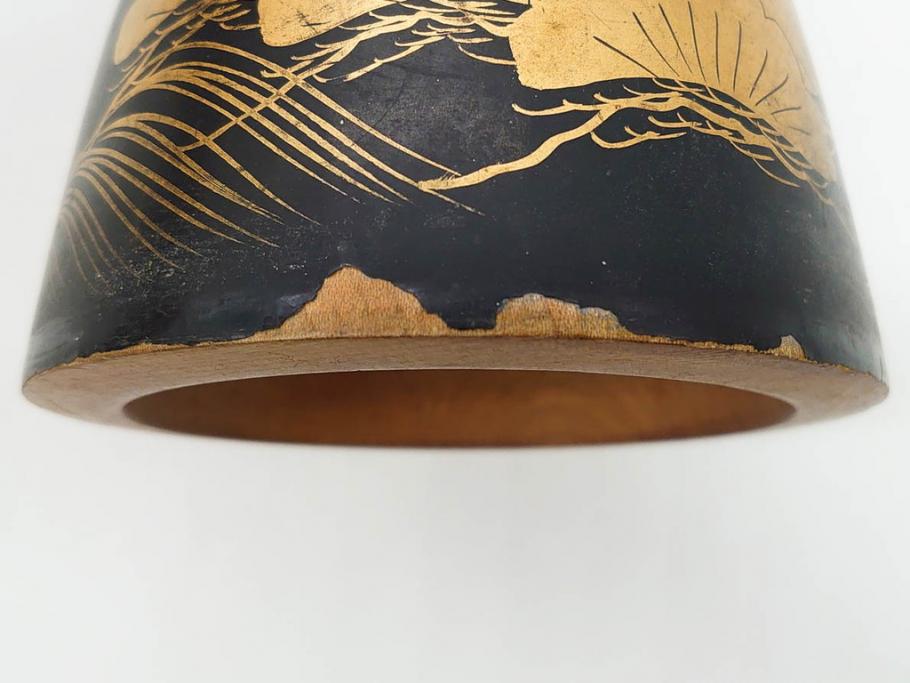 金の松の図が見事な小鼓(金蒔絵、つづみ、鼓胴、革一組2枚、調緒、横調べ、縦調べ、小締、和楽器、打楽器、雅楽、能楽)(R-076855)