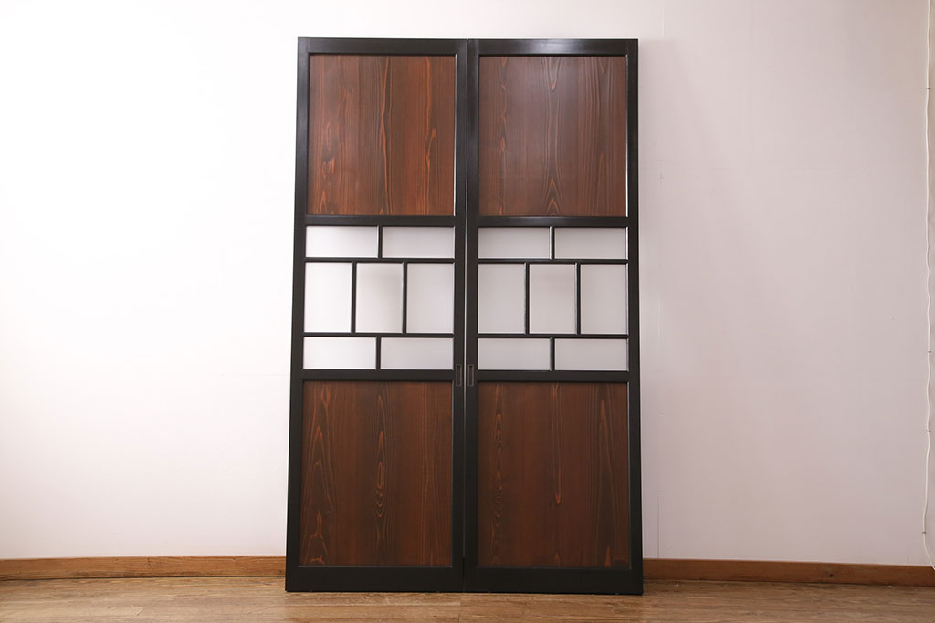 【オーダー注文・受注生産商品】ラフジュ工房オリジナル　凛とした雰囲気漂うガラス帯戸2枚セット(引き戸、板戸、建具)