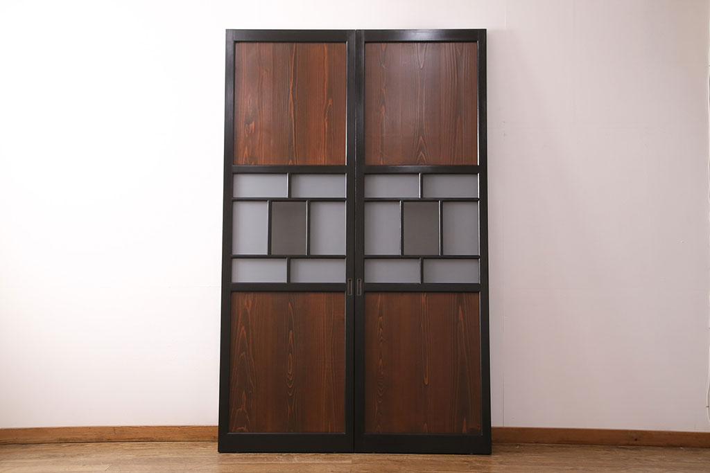 【オーダー注文・受注生産商品】ラフジュ工房オリジナル　凛とした雰囲気漂うガラス帯戸2枚セット(引き戸、板戸、建具)