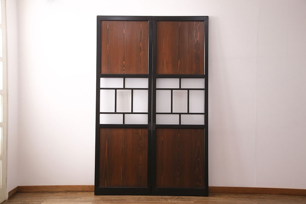 【オーダー注文・受注生産商品】ラフジュ工房オリジナル　凛とした雰囲気漂うガラス帯戸2枚セット(引き戸、板戸、建具)